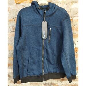 New MR Mack Russo Jacket Mens Sz L Blue Zip Up Sweatshirt Hood Warm l